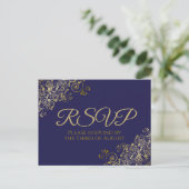 Carte Postale Chic Gold Curls & Swirls sur Marine Wedding RSVP (Debout devant)
