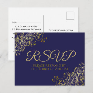 Carte Postale Chic Gold Curls & Swirls sur Marine Wedding RSVP