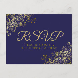 Carte Postale Chic Gold Curls & Swirls sur Marine Wedding RSVP