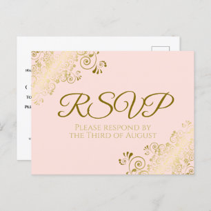 Carte Postale Chic Gold Frills sur Blush Rose Wedding RSVP