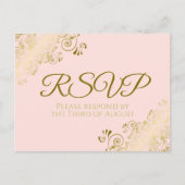Carte Postale Chic Gold Frills sur Blush Rose Wedding RSVP (Devant)