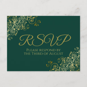 Carte Postale Chic Gold Frills sur Emerald Green Wedding RSVP