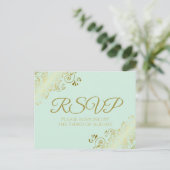 Carte Postale Chic Gold Frills sur Neo Mint Green Wedding RSVP (Debout devant)
