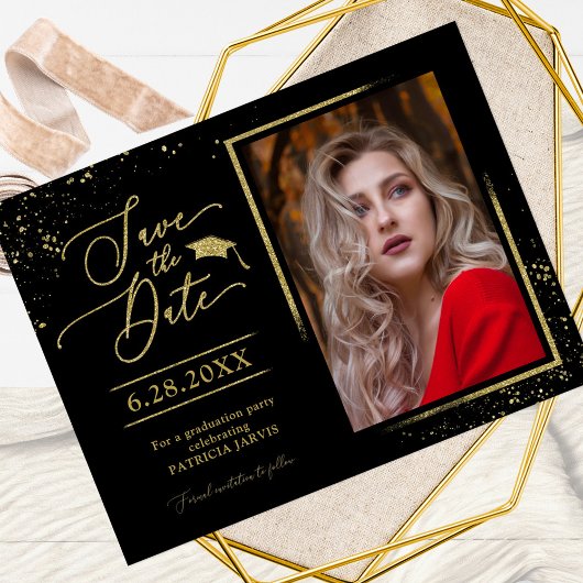Carte Postale Chic Grad Party Enregistrer La Date Festive Gold P