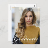 Carte Postale Chic Graduate Photo White Script Overlay 2024 (Devant / Derrière)