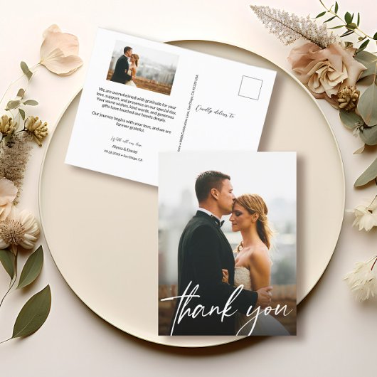 Carte Postale Chic handlettering photo mariage merci