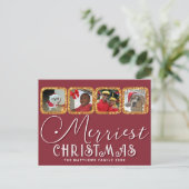 Carte Postale Chic Holiday Photo Script Gold Red Christmas (Debout devant)