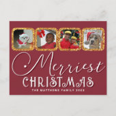 Carte Postale Chic Holiday Photo Script Gold Red Christmas (Devant)