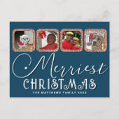 Carte Postale Chic Holiday Script photo Rose or bleu Noël (Devant)