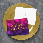 Carte Postale Chic Magenta Bokeh Lights Or Vous Êtes Extraordina<br><div class="desc">Carte postale de motivation chic avec les mots "You Are Extraordinaire" en faux feuille d'or contre magenta bokeh lumières arrière - plan motif. Pour ajouter du texte à la carte, cliquez sur le bouton "Personnaliser". *Veuillez noter que le filigrane Zazzle qui apparaît dans l'aperçu du zoom n'apparaîtra PAS sur le...</div>