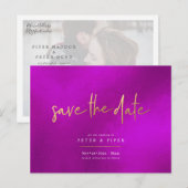 Carte Postale Chic Magenta+Signature Script, Enregistrer la date (Devant / Derrière)