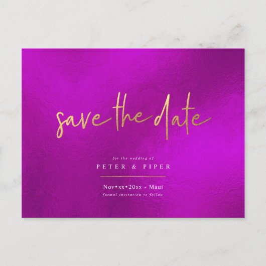 Carte Postale Chic Magenta+Signature Script, Enregistrer la date (Devant)