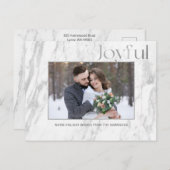 Carte Postale Chic Marbre Argent Joyeuse Typographie Photo (Devant / Derrière)