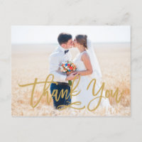 Chic Mariage Lettré Merci Postcard Or