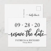Carte Postale Chic mariage noir et blanc réserver la date (Devant / Derrière)