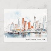 Carte Postale Chic Miami Floride Skyline Aquarelle Voyage (Devant)
