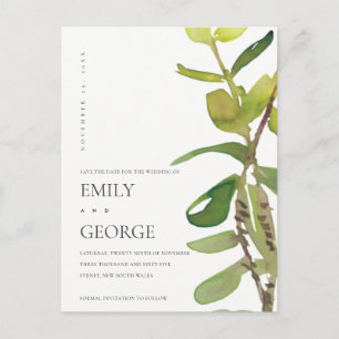 CARTE POSTALE CHIC MODERN LEAFY WATERCOLOR FOLIAGE ENREGISTRER L