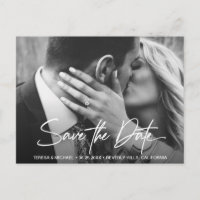 Chic Modern Script Wedding Save the Date Photo