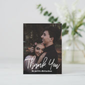 Carte Postale Chic ModerneMain Lettré MERCI Mariage blanc (Debout devant)