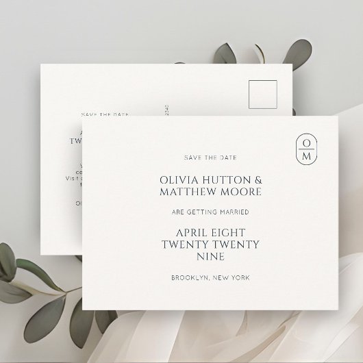 Carte Postale Chic Monogramme Minimal Mariage Enregistrez la Dat