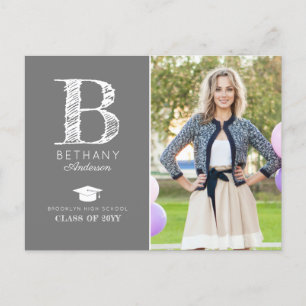 Carte Postale Chic Monogramme Photo Graduation Party Faire-part