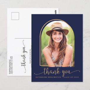 Carte Postale Chic Navy Blue Gold Merci de graduation photo
