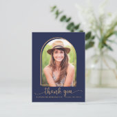 Carte Postale Chic Navy Blue Gold Merci de graduation photo (Debout devant)