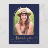 Carte Postale Chic Navy Blue Gold Merci de graduation photo (Devant)