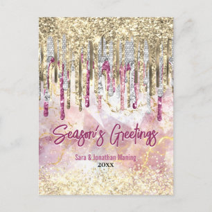 Carte Postale Chic parties scintillant d'or rose gouttes de nouv