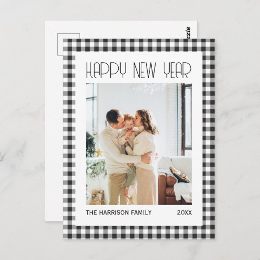 Carte Postale Chic Retro Noir En vichy Plaid Nouvel An Photo (Devant / Derrière)