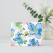 Carte Postale Chic rose bleu bleu floral (Debout devant)