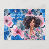 Carte Postale Chic Rose Bleu Été Floral Fille Noire (Devant)