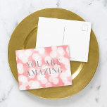 Carte Postale Chic Rose Bokeh Lights Faux Silver Vous Êtes Extra<br><div class="desc">Carte postale de motivation chic avec les mots "You Are Extraordinaire" en faux feuille d'argent contre un bokeh rose éclaire l'arrière - plan motif. Pour ajouter du texte à la carte, cliquez sur le bouton "Personnaliser". *Veuillez noter que le filigrane Zazzle qui apparaît dans l'aperçu du zoom n'apparaîtra PAS sur...</div>