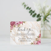 Carte Postale Chic rose floral Merci de marbre or (Debout devant)