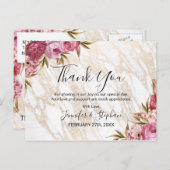 Carte Postale Chic rose floral Merci de marbre or (Devant / Derrière)