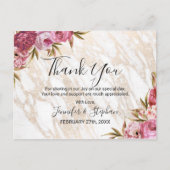 Carte Postale Chic rose floral Merci de marbre or (Devant)