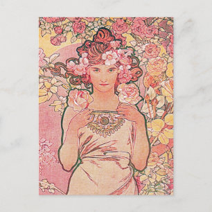 Carte Postale Chic Rose Flower Girl Élégante
