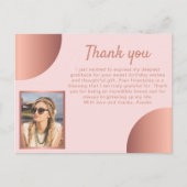 Carte Postale Chic Rose Gold Metallic Photo Anniversaire Merci (Devant)