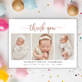 Carte Postale Chic Rose Gold Script Baby Photo Collage Merci