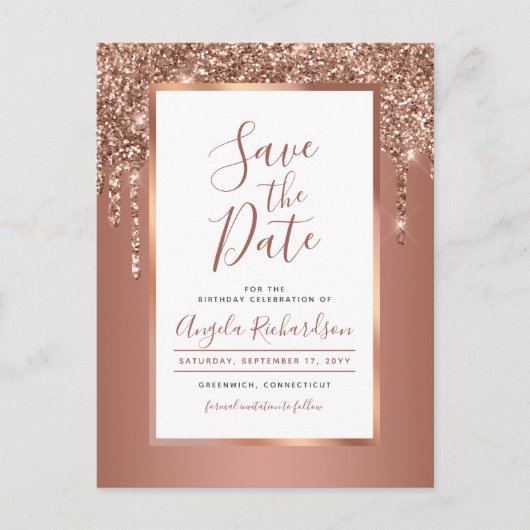 Carte Postale Chic Rose Gold Sparkle Parties scintillant Drips E (Devant)