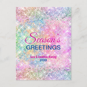 Carte Postale Chic rose iridescent pailleté Noël nouvel an