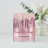 Carte Postale Chic rose rousse gouttes rose Nouvel An Noël (Debout devant)