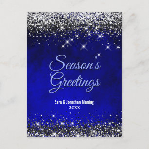 Carte Postale Chic royal bleu argent parties scintillant Noël No