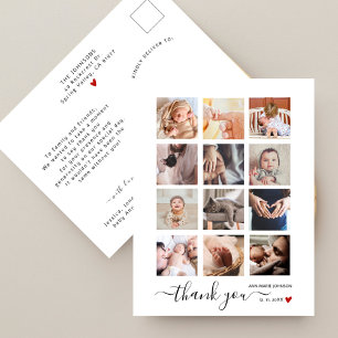 Carte Postale Chic Script 12 Collage Photo Baby Shower Remerciem
