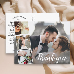 Carte Postale Chic Script 4 Photo Collage Mariage Merci