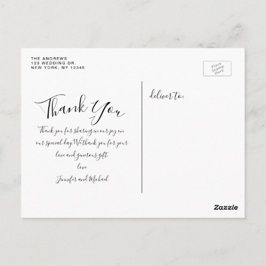 Carte Postale Chic Script 4 Photos Collage Mariage Merci (Dos)