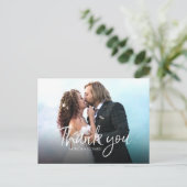 Carte Postale Chic Script Élégant Mariage Photo Merci (Debout devant)