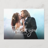 Carte Postale Chic Script Élégant Mariage Photo Merci (Devant)