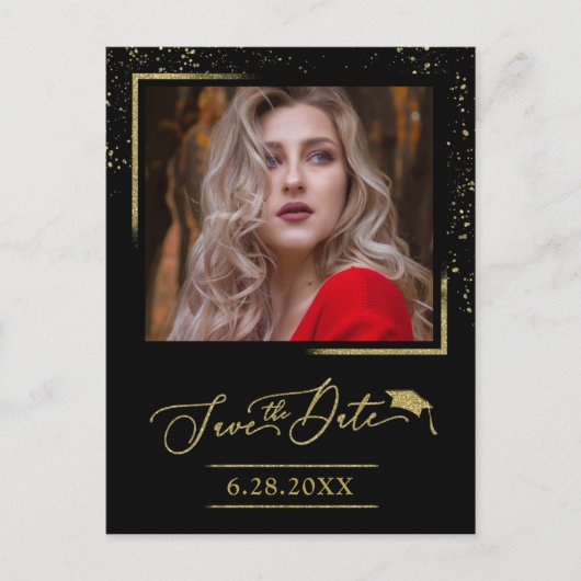 Carte Postale Chic Script Grad Party Enregistrer La Date Gold Pa (Devant)