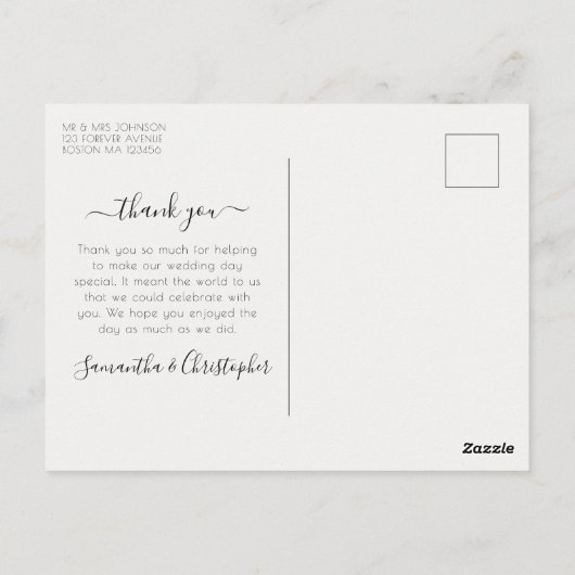 Carte Postale Chic Script Modern Photo Collage Mariage Merci (Dos)